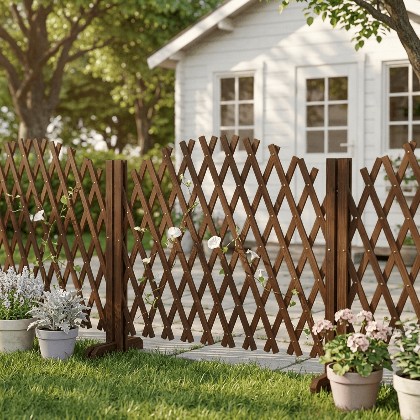 Expandable Wooden Garden Trellis 13" to 81" Wide 36" High Decorative Diamond Pattern Fence Panel for Climbing Plants Garden Yard Privacy Screen Pet Barrier