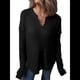 thumbnail image 3 of Camisetas Henley de Larga con Cuello en V para Mujer, Túnicas de Punto Informales, Conjuntos de Otoño con Abertura para el Pulgar. Negro XL, 3 of 6