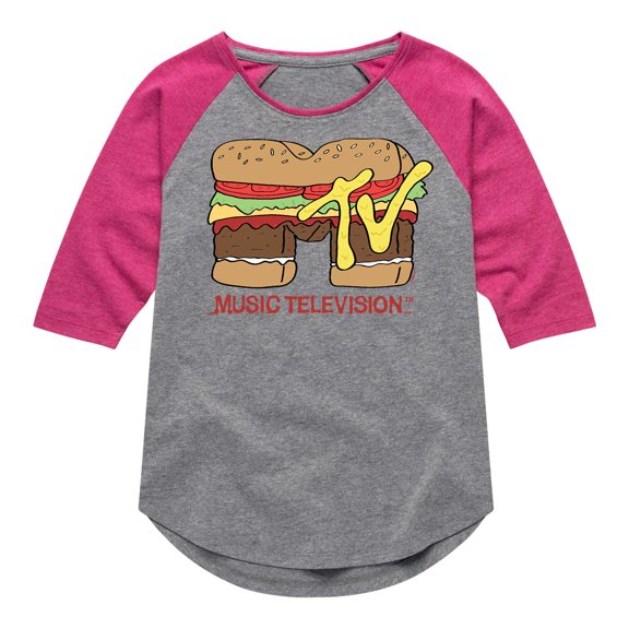 MTV Logo - Burger Logo - Toddler And Youth Girls Raglan Graphic T-Shirt