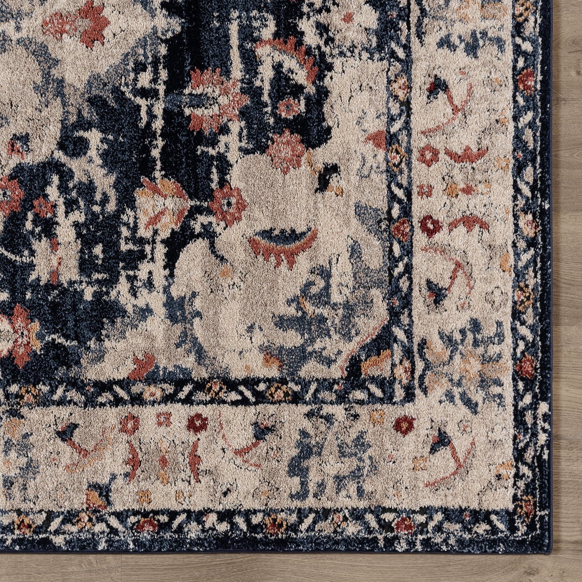 Gertmenian Imani Brielle Traditional Oriental Plush Navy Blue/Beige/Rose Shag Indoor Area Rug, 9FTx12FT