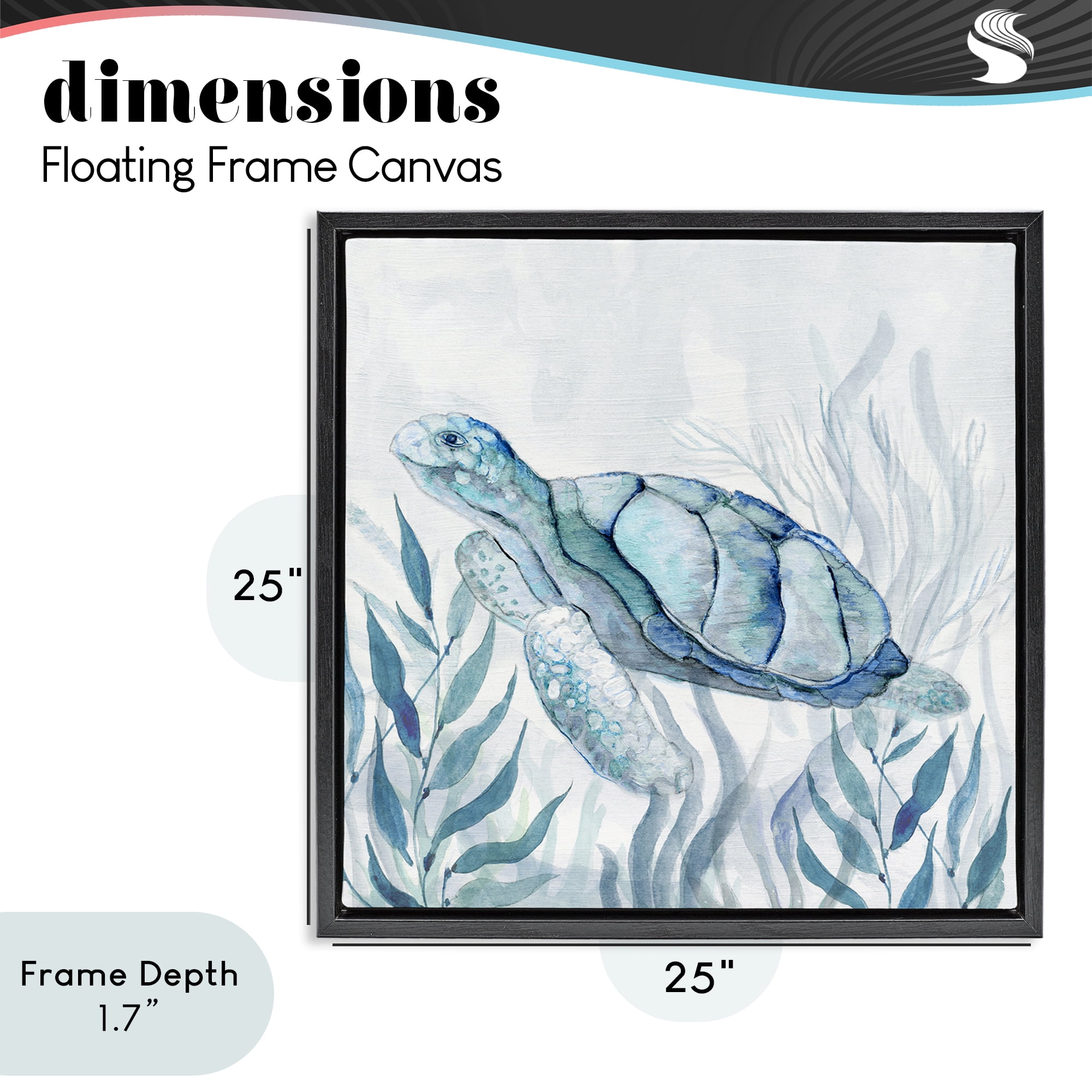 Stupell Industries Sea Turtle with Subtle Smile Black Framed Floater Canvas Wall Art, design by Janet Tava