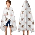 thumbnail image 3 of White Highland Cow Flower Pattern Hooded Bath Towel，60"x35" for Ages 3 To 12 Kids, Quick Dry Lightweight Soft Microfiber Hood Beach Towel Cover Up for Kids, 3 of 7