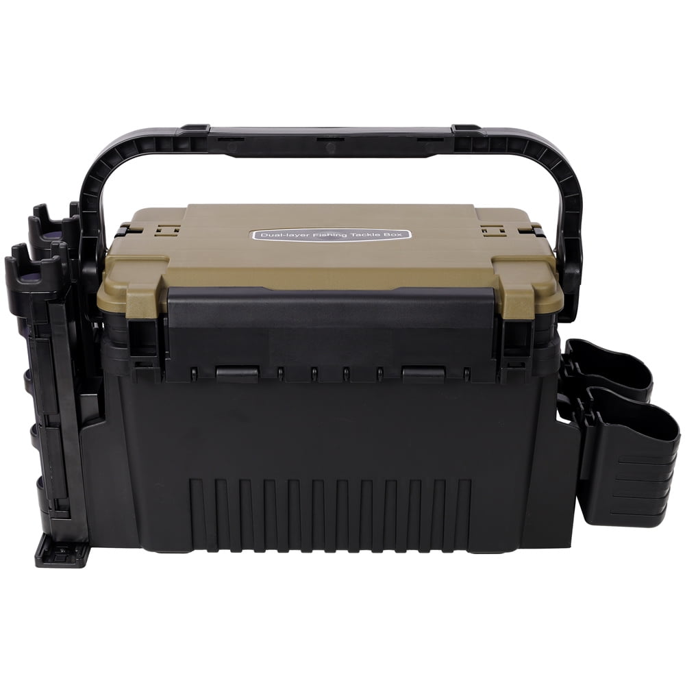Dual-layer Fishing Tackle Box,Tackle Box Organizer Fishing Box Large,With 2pcs Rod Holder,2pcs Cup Holder,1pc Carring Strap