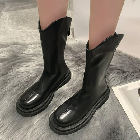 

ZMHEGW Boots For Women Ankle Thick Sole Internal Increase Low Heel Zipper Booties Boots Shoes