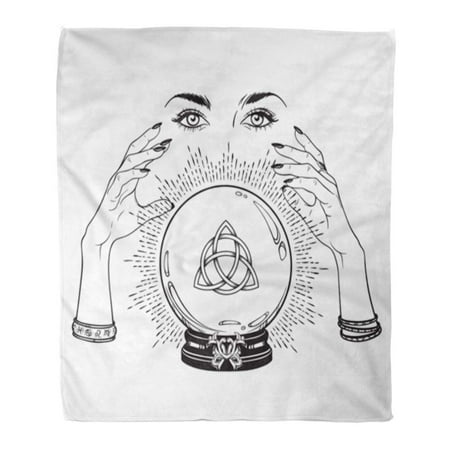 Fortune Teller Decorations KDAGR Flannel Throw Blanket Magic Crystal Ball Triquetra Trinity Knot in Hands of Fortune Teller Line and Dot Work Boho Chic Tattoo Altar 58x80 Inch Lightweight Cozy Plush Fluffy Warm Fuzzy Soft ()