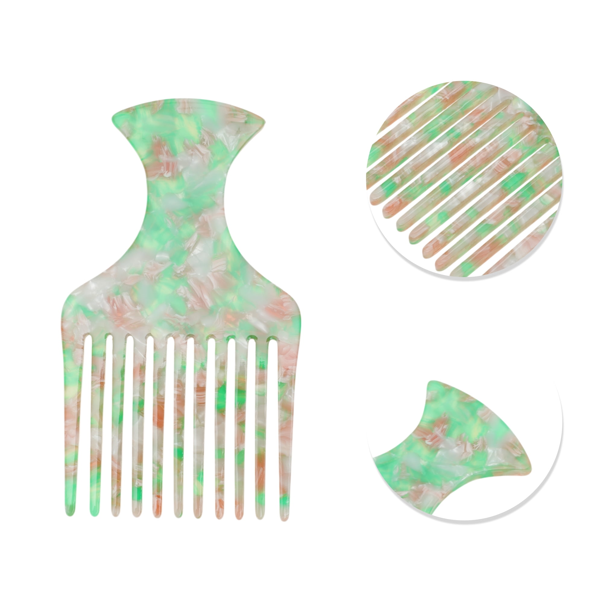 Unique Bargains 1 Pc Flat Handle Marble Hair Insert Comb for All Hair Types Green