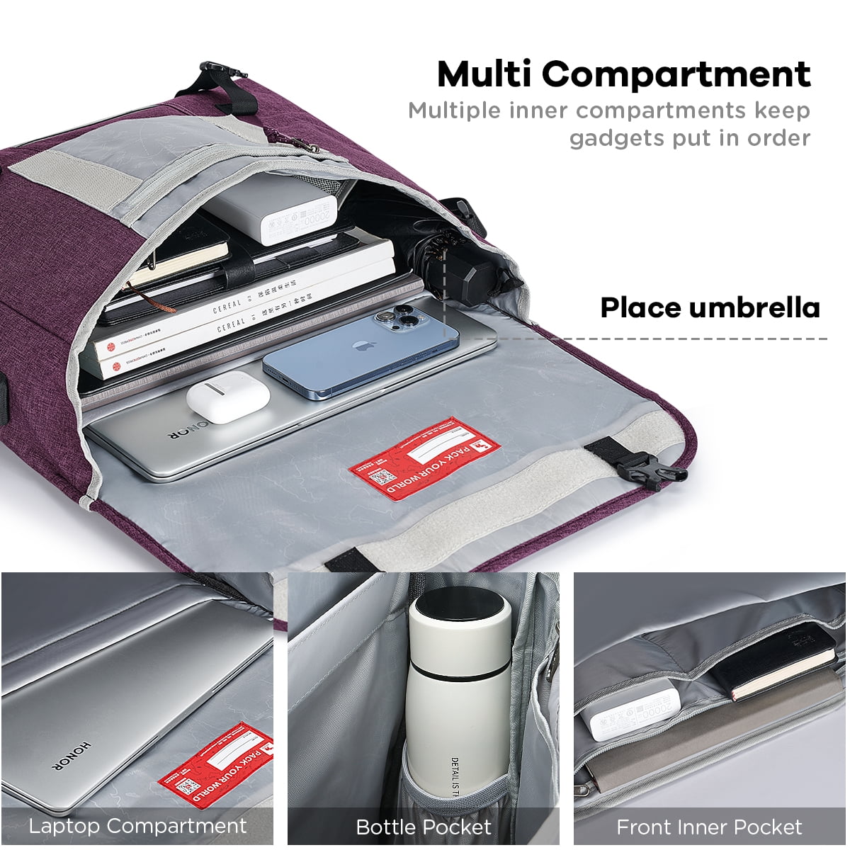 OIWAS 15.6 inch Laptop Messenger Satchel for Men Women, Large Casual Briefcase with Adjustable Strap, Purple