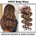 thumbnail image 2 of MY-LADY Body Wavy Tape in 100% Real Human Hair Extensions Curly Balayage Hairpiece Skin Weft 20PCS US 16" #4P27 Medium Brown & Dark Blonde, 2 of 10