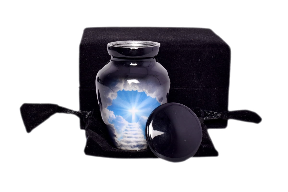 Premium Decor Cross Beautiful Small Mini Keepsake Urn for Human Ashes - Qnty 1 with Velvet Bag