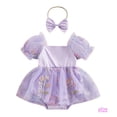 thumbnail image 1 of Eliza-0-24 Meses Bebé Niñas Floral Malla Romoper Vestido Puff Manga Corta Bodys Con Diadema, 1 of 4