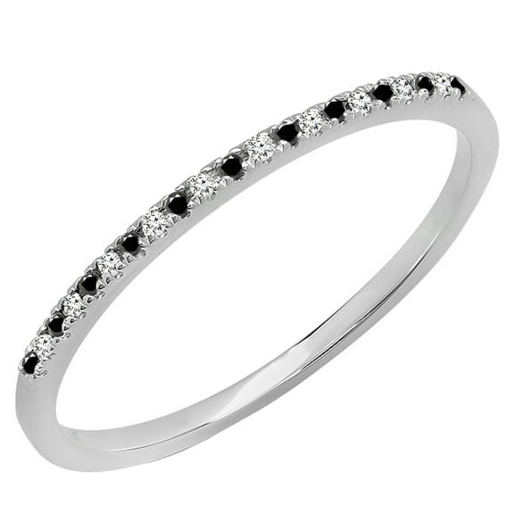 Dazzlingrock Collection 0.08 Carat (ctw) 14K Round Black & White Diamond Dainty Stackable Band, White Gold, Size 8.5