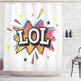 thumbnail image 1 of LOL Shower Curtain, Comic Cartoon Style Speech Bubble with LOL Text Halftone Background with Colorful Stars, Fabric Bathroom Set with Hooks, 69W X 75L Inches Long, Multicolor, by Ambesonne, 1 of 3