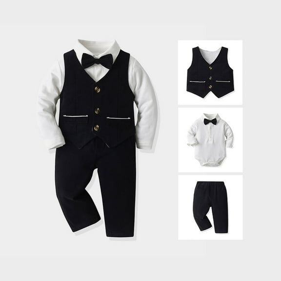 Toddler Dress Suit Button Down Shirt Vest Pants Baby Boy Photoshoot Outfits Boys Formal Outfit 18-24 Months