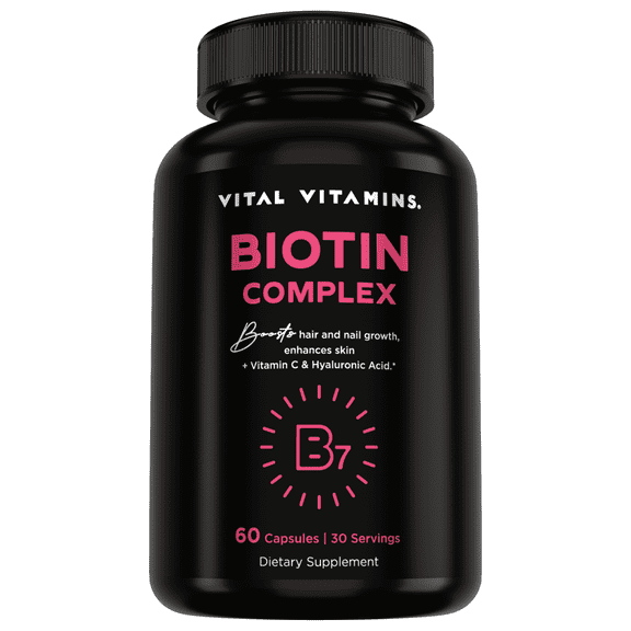 Vital Vitamins Biotin Complex - with Hyaluronic Acid, MSM, Collagen - Hair, Skin, & Nails - 60 Ct