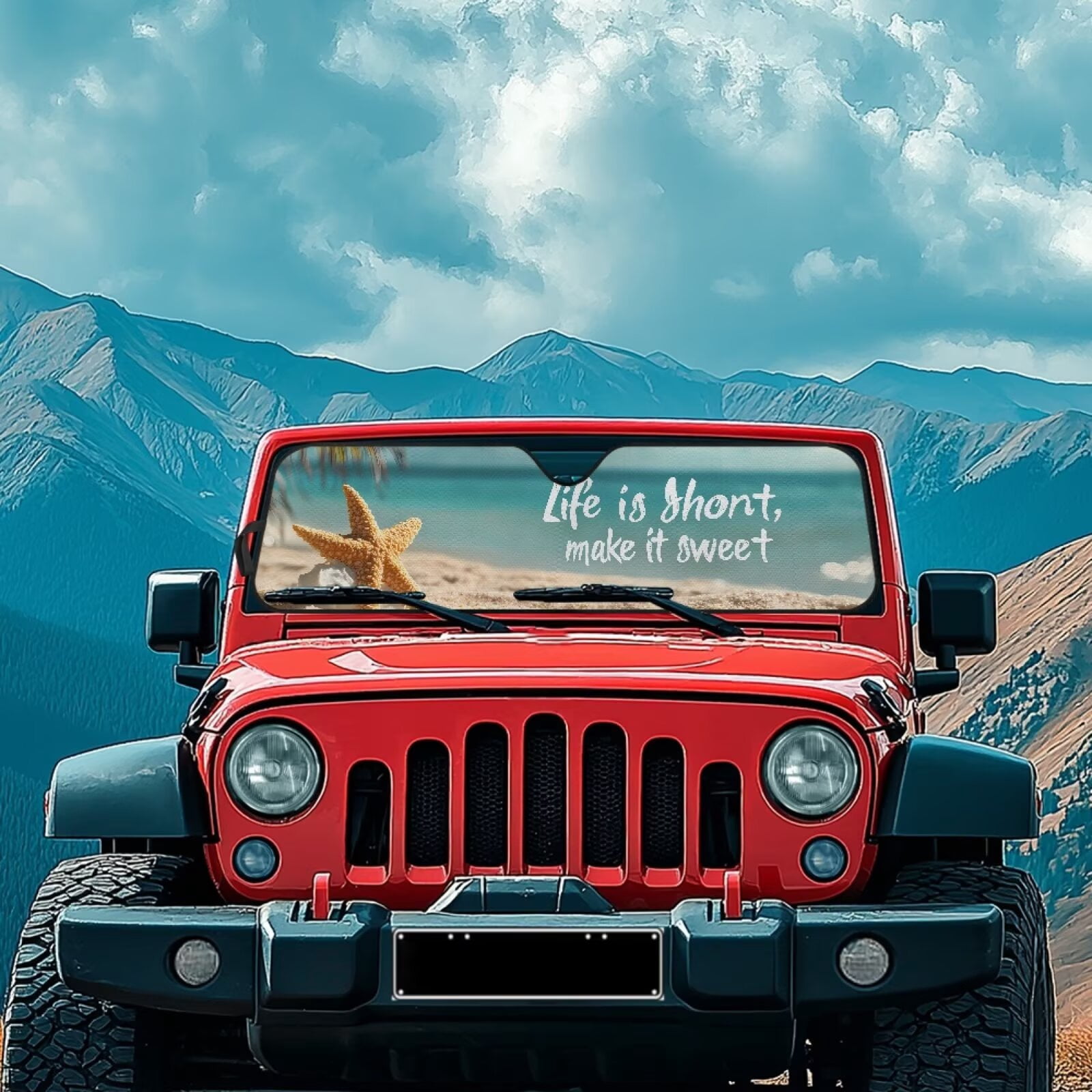 Uorisanigo Windshield Sun Shade Compatible with Jeep Wrangler TJ JK JL &Gladiator JT 2/4 Door Accessories Beach Starfish Windshield Cover Sunshade Sun Blocker Protection Cover