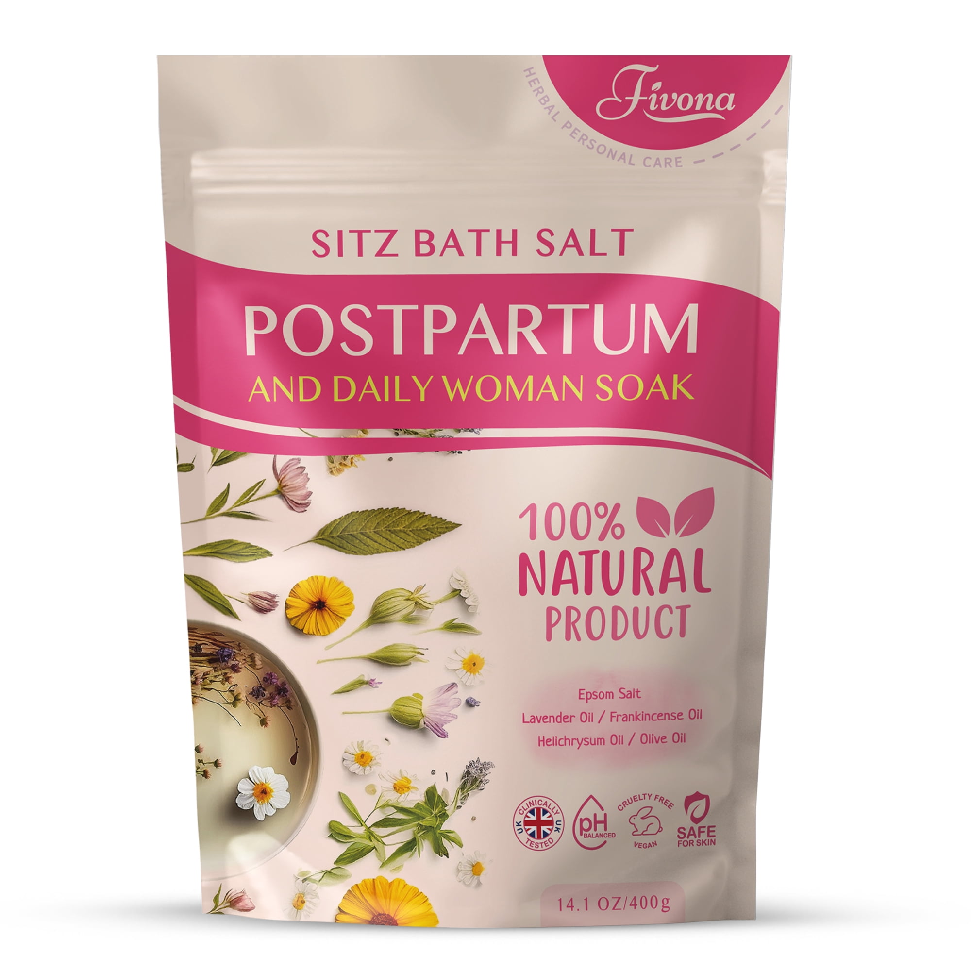 Fivona Sitz Bath Soaking Postpartum Blend - Epsom Salt with Essential Oils - 14.1 oz