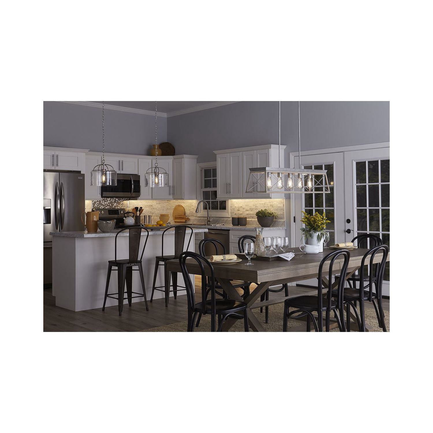 Briarwood Collection Five-Light Galvanized and Bleached Oak Farmhouse Style Linear Island Chandelier Light