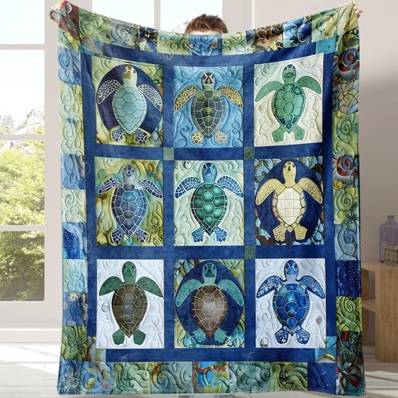 [60x50inch] 1pc Turtle Pattern Flannel Blanket, Soft Warm Plush Throw for Sofa Bed Couch, Comfortable Lightweight Gift for Home Office Travel Camping, Throw Blankets