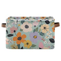 Yayeee Canvas Storage Basket with Handles for Shelves Fabric Bins Closet Organizer, Green Floral Pattern