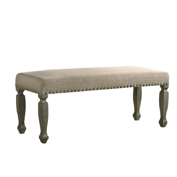 Roundhill Furniture Breda Antique Gray Finish Upholstered Nailhead Bench