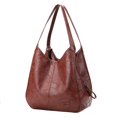 thumbnail image 3 of Bolso de mano retro de piel suave, bolso de hombro sencillo de gran capacidad para mujer, bolso de mano con múltiples compartimentos, 3 of 6