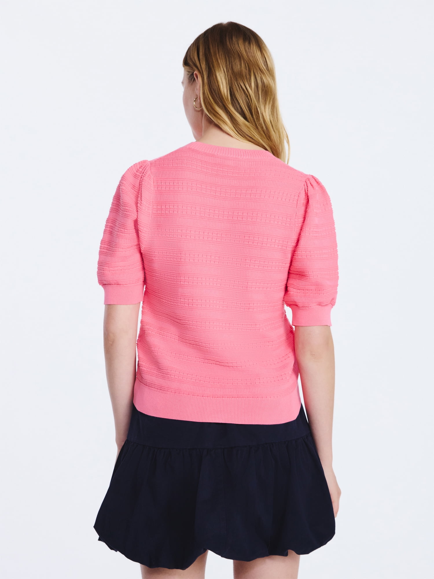 Free Assembly Women's Textured Sweater with Short Puff Sleeves, Lightweight, Sizes XS-XXL