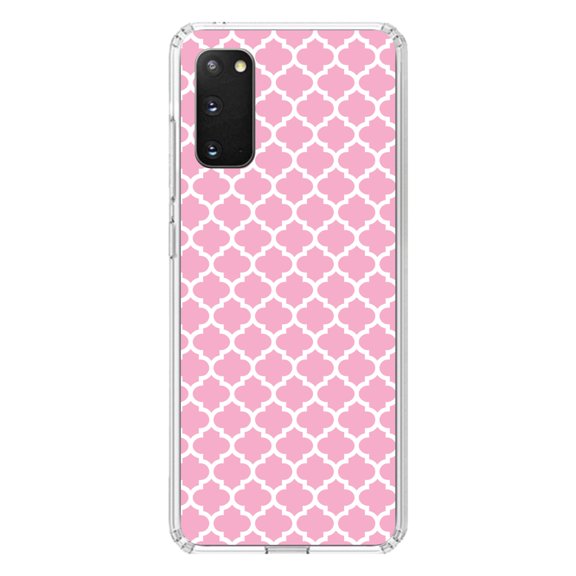 DistinctInk Clear Shockproof Hybrid Case for Galaxy S20 ULTRA / 5G (6.9" Screen) - TPU Bumper, Acrylic Back, Tempered Glass Screen Protector - Pink White Moroccan Lattice
