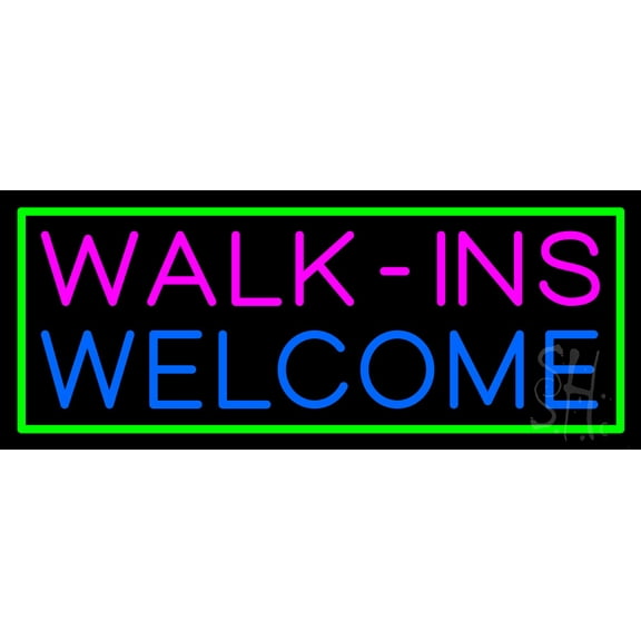 Pink Walk Ins Green Border Animated LED Neon Sign 13 x 32 - inches, Black Square Cut Acrylic Backing, with Dimmer - Bright and Premium built indoor LED Neon Sign for Defence Force.