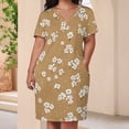 thumbnail image 3 of White Flowers Brown Background Seamless Pattern Summer Sundress for Curve Women Casual Pattern Plus Size V Neck Short Sleeve Loose Fit Oversize Dresses, 3 of 5