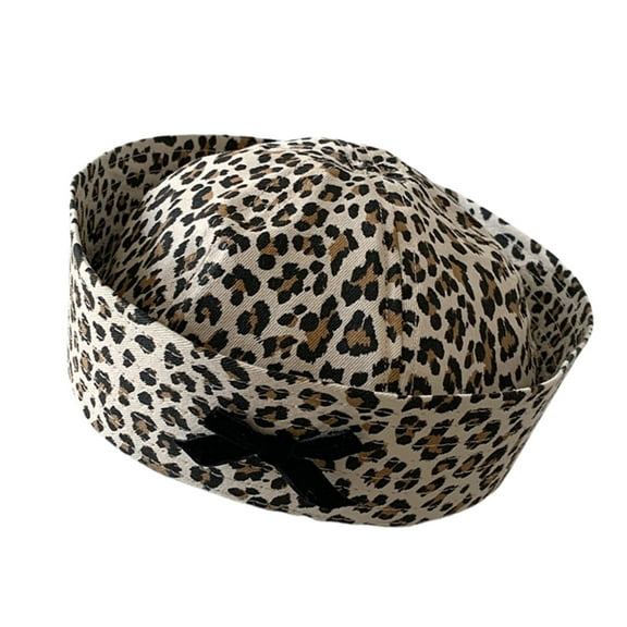 Yokua Fashion Leopard Print Bowtie Hat with Flipped Brims Women Anime Hat Headwear
