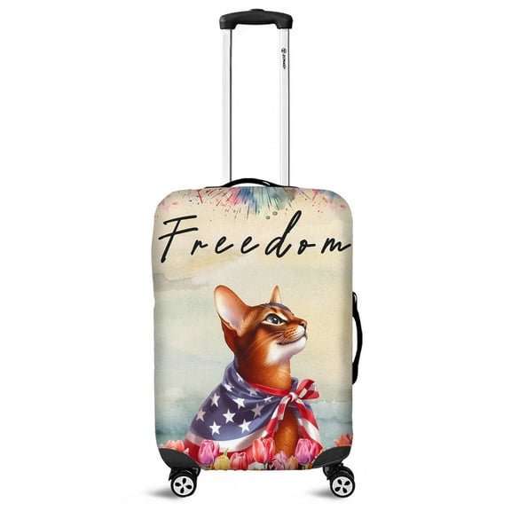 Freedom Abyssinian on Independence Day 4th of July Travel Luggage Cover Cat Lover Kitten Owner Gifts Suitcase Dust Protective Decor - 01005