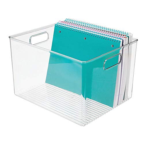 Plastic Storage Box with Handles for Pens Pencils mDesign Set of 2 Storage Box Open-Top Storage Container for Stationery and Office Supplies 30.5 cm x 25.4 cm x 20.3 cm Clear Notepads etc