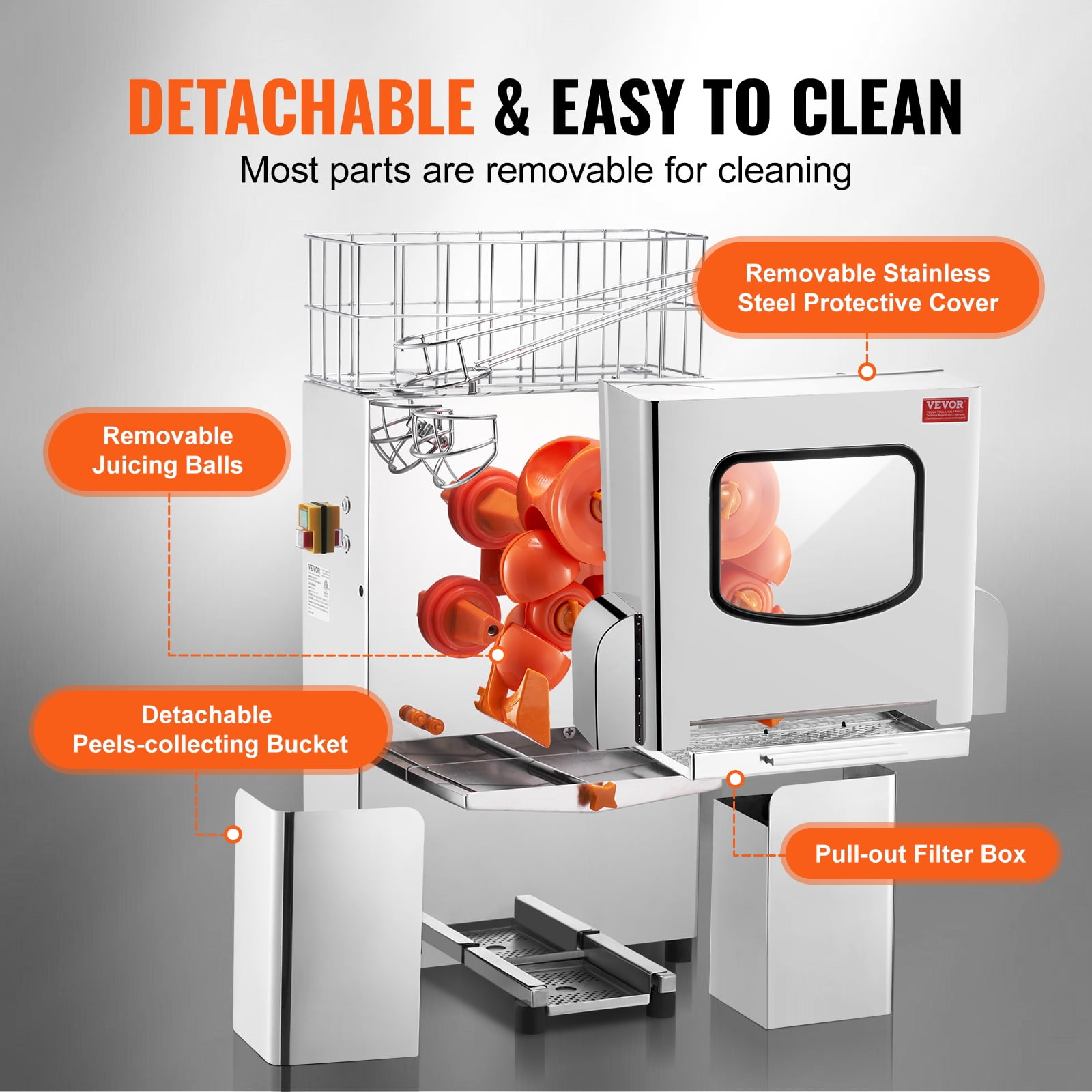 KFFKFF Commercial Orange Juicer Machine 120W Stainless Steel Squeezer Extractor