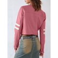 thumbnail image 2 of Women's Contrast-Color Stand Collar Faux Leather Cropped Moto Jacket - Pink, Long Sleeve, Zip-Up, S-XXL, Spring and Autumn, 2 of 9