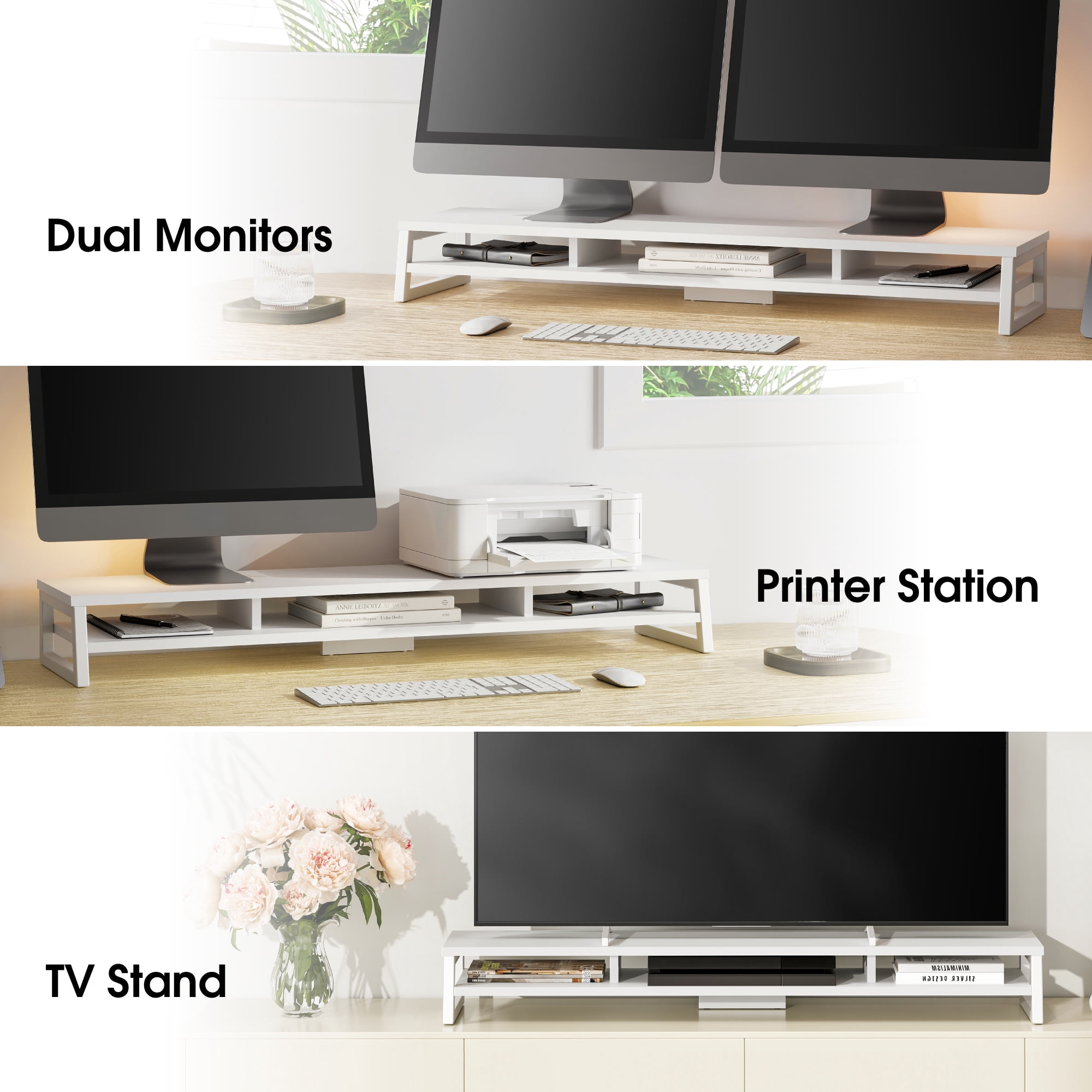 Fenge Dual Monitor Stand Riser for Desk, 42.5in Large Monitor Stands for 2 Monitors