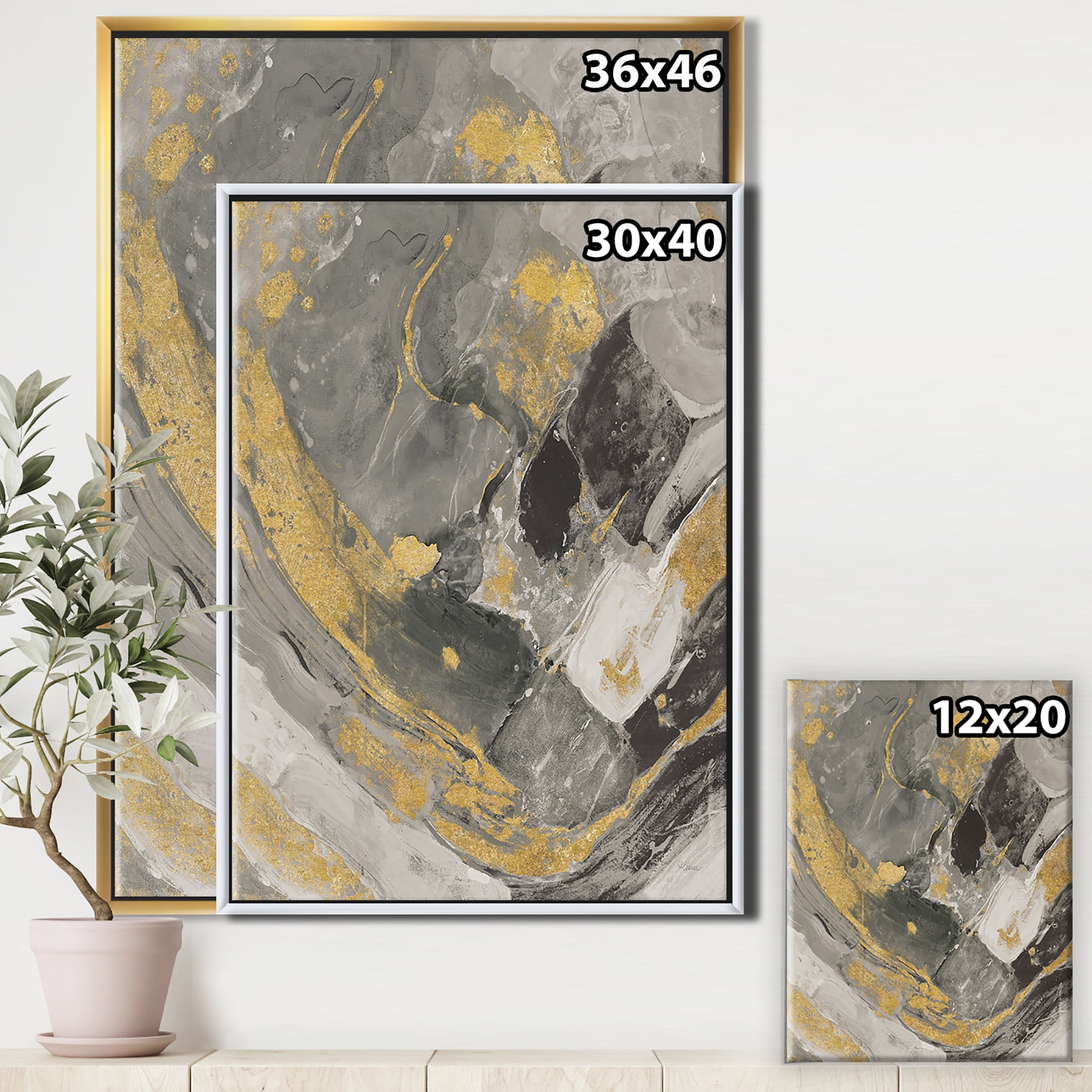 Designart ' Marble Gold and Black II ' Modern & Contemporary Framed Canvas
