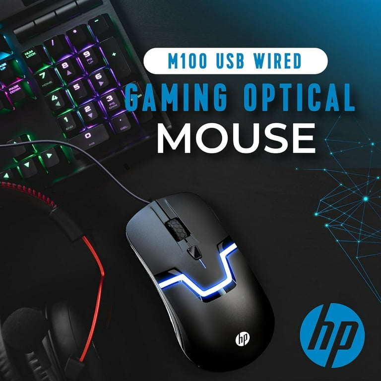 HP USB Wired Gaming Optical Mouse with LED Backlight and Adjustable  1000/1600 DPI Settings, 3 Buttons and Press Life Up to 5 Million Clicks