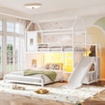 thumbnail image 6 of Harper & Bright Designs Twin over Full Bunk Bed with Storage Cabinet and Hanging Rod, Metal Bunk Bed Frame with Slide & Ladder, House Bunk Bed with Curtain, Guardrails and LED Light Strip, White, 6 of 16