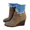 thumbnail image 3 of IUJSOY Womens Wedge Boots Suede Zipper Heeled Short Fall Boots Round Toe Casual Pumps Shoes, 3 of 9