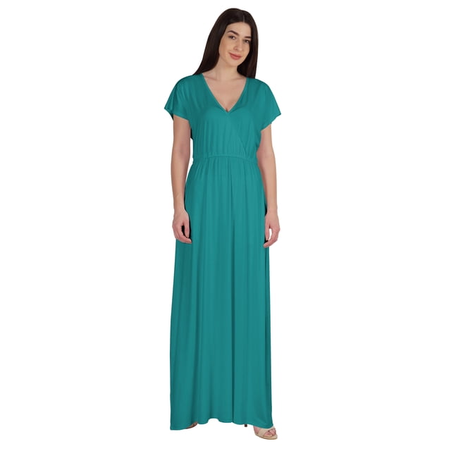Inkmeso Robe Maxi en Jersey Style Portefeuille Taille Froncée Été Décontractée Classique Longue