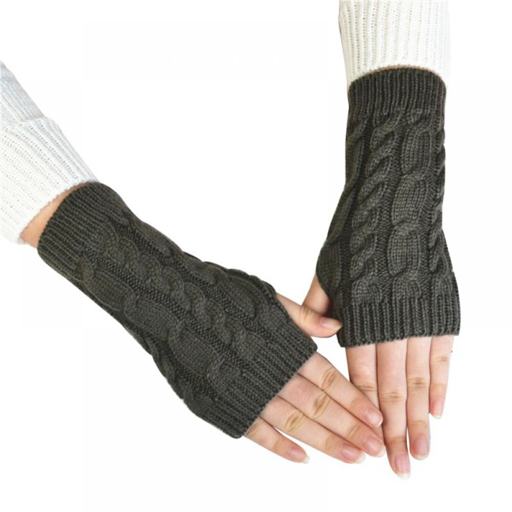 Autumn Striped Knitted Fingerless Thumb Gloves Arm Warmer Ladies Womens Mittens*