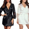 thumbnail image 3 of Women Silk Lace Long Sleeve Night Gown Sleep Dress Full Slip Black Sleepwear, 3 of 4