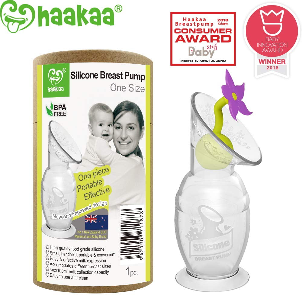 Haakaa Silicone Breast Pump with Suction Base and Flower Stopper 100 Food Grade Silicone BPA
