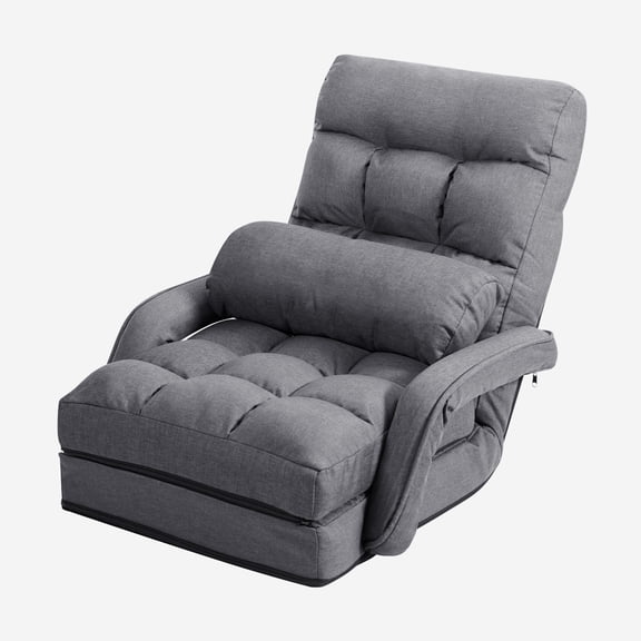 Gymax Folding Lazy Sofa Floor Chair Sofa Lounger Bed with Armrests and Pillow Grey