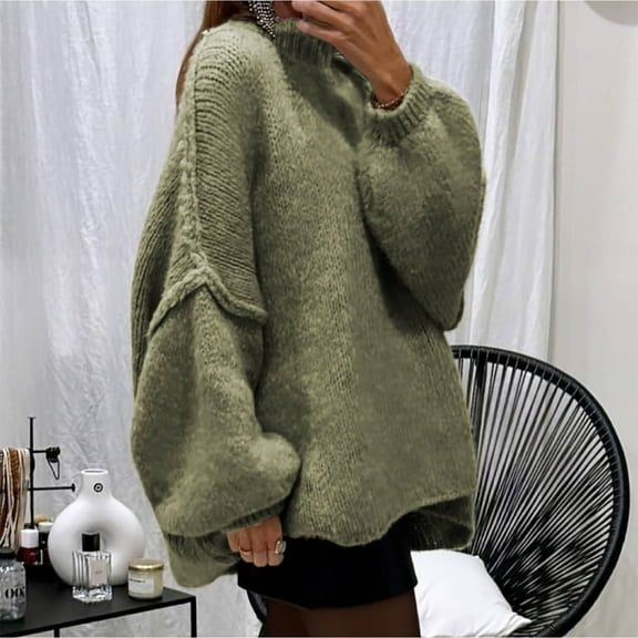 BVOFAR Oversized Sweaters for Women Chunky Lantern Long Sleeve Knitted Tops Fluffy Batwing Sleeve Mock Neck Pullover Cozy Solid Color Winter Warm Jumpers