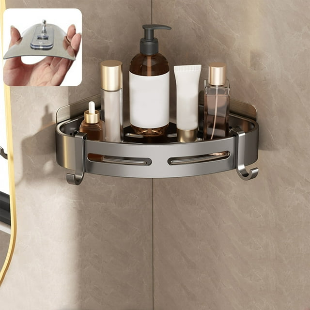 Meitianfacai Bathroom Shelves Shower Rack, Bath Corner Shower Shelves Adhesive Caddy Wall Mounted No Drilling Racks Shower Organizer Basket Aluminum Storage For Bathroom Kitchen,Gray