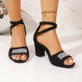 thumbnail image 2 of Rokment Womens Sparkly Rhinestones Dressy Sandals High Heels for Ladies Bride Wedding Fashion Glitter Black Suede Open Toe Chunky Block Heeled Ankle Strap Summer Dress Pumps C Size 7.5, 2 of 7
