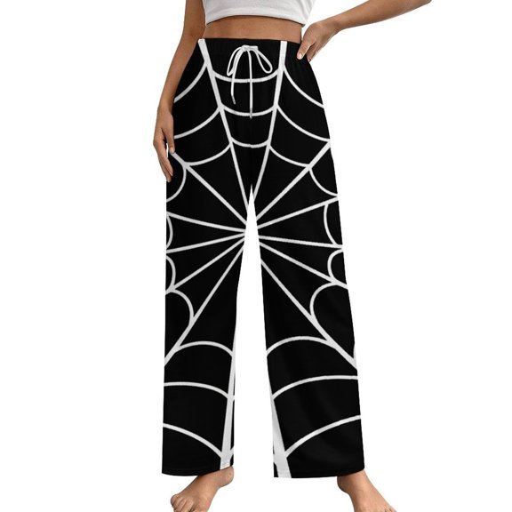 Black Spider Web Pajama Pants Loose Pajamas Female Breathable Home Trousers Leisure Sleeping Pants Large Size