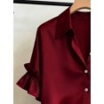 thumbnail image 3 of Women's Button Front Shirt with Collar and Ruffle Sleeves Short Sleeve Top for Summer Office Daily Wear, 3 of 4