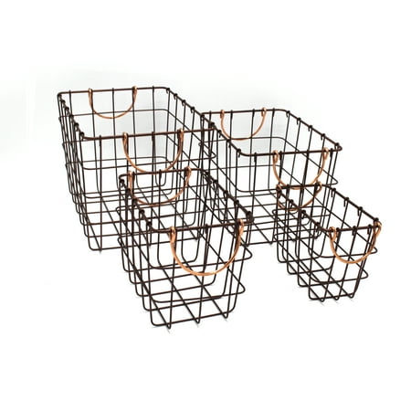 - Handcrafted 4 Home Rectangular Metal Wire Nesting Baskets, Chocolate Color (Set of 4)